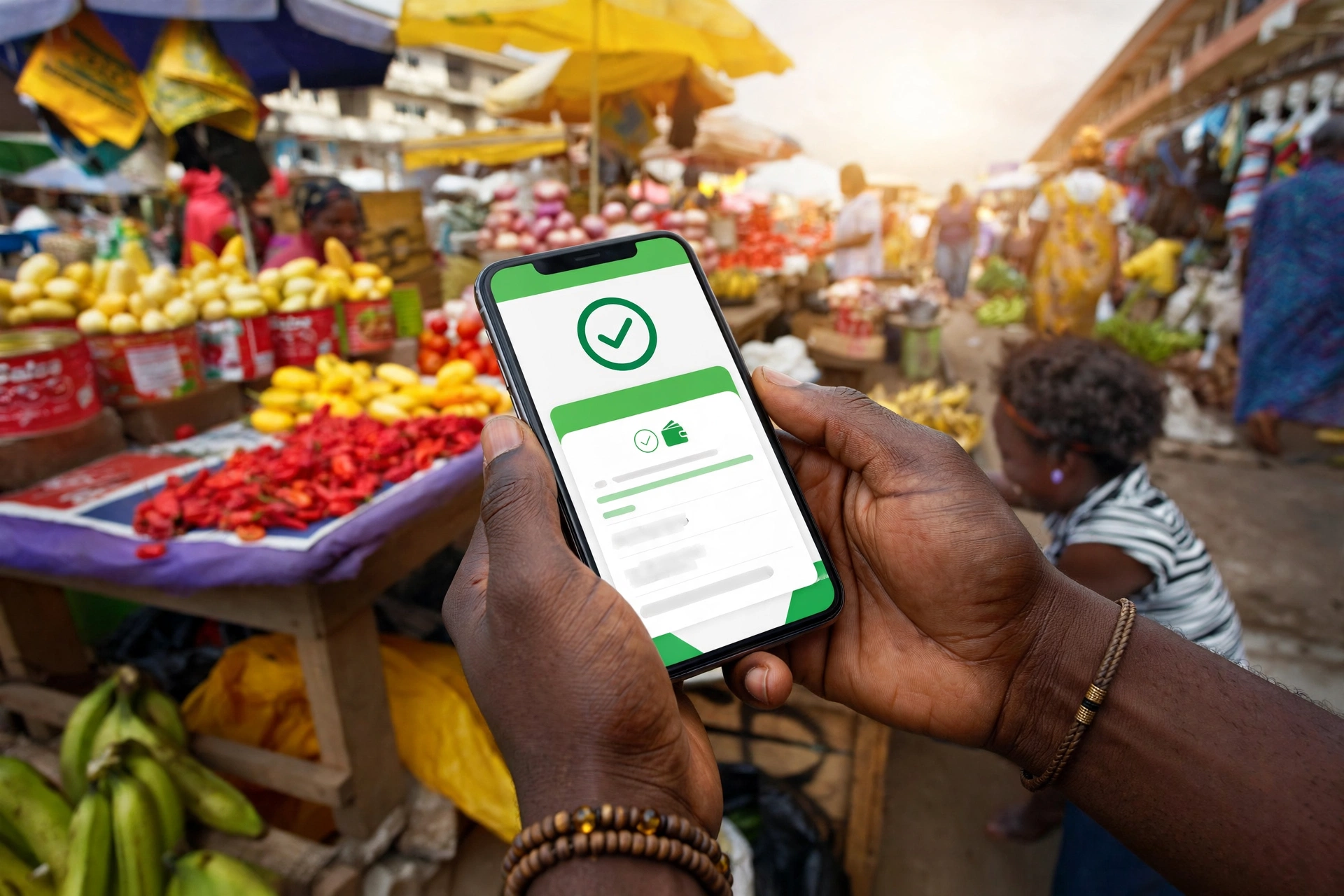 Customer paying a Ghanaian business with Mobile Money